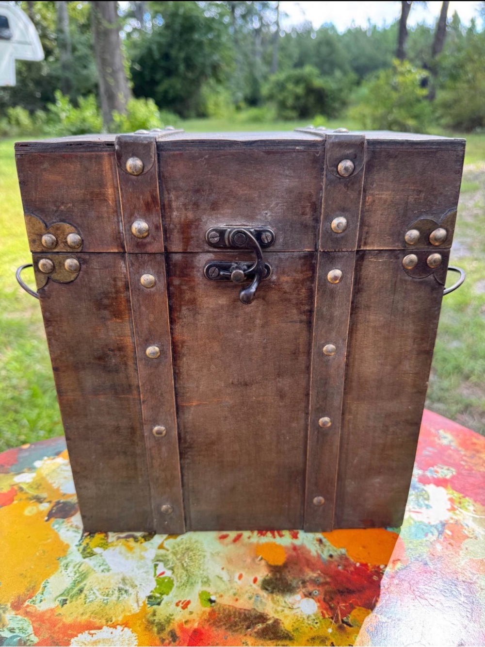 Vintage Rustic Wooden Chest Trunk Box Primitive Farmhouse Storage Decor
